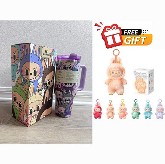Stanley x Labubu Stainless Steel Vacuum Insulated Cup, 40oz Insulated Travel Cup Purple + Free Labubu Gift