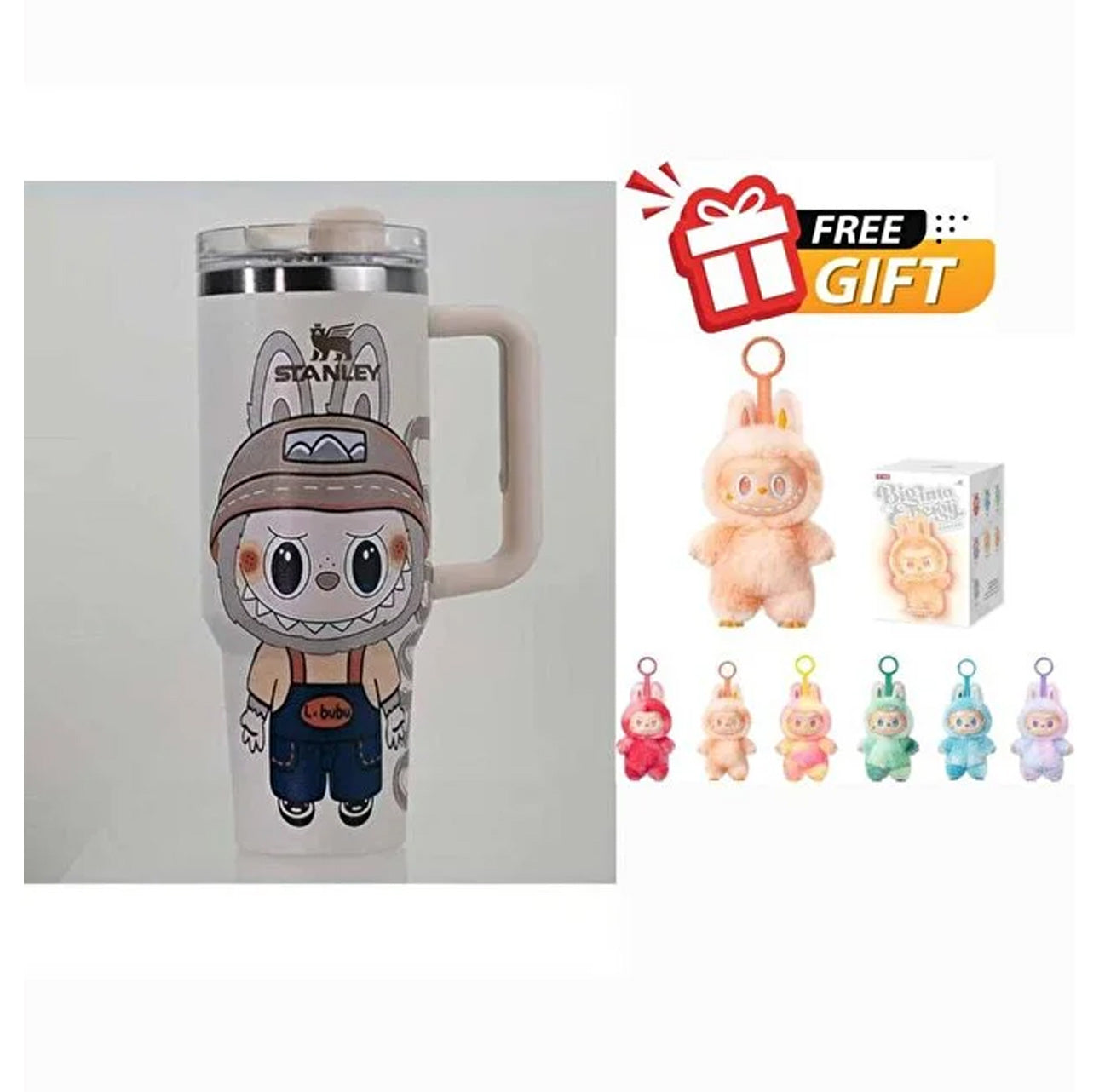 Stanley x Labubu Stainless Steel Vacuum Insulated Cup, 40oz Insulated Travel Cup White + Free Labubu Gift