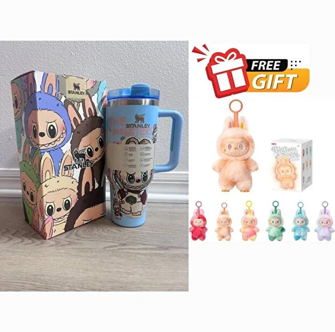 Stanley x Labubu Stainless Steel Vacuum Insulated Cup, 40oz Insulated Travel Cup Blue + Free Labubu Gift