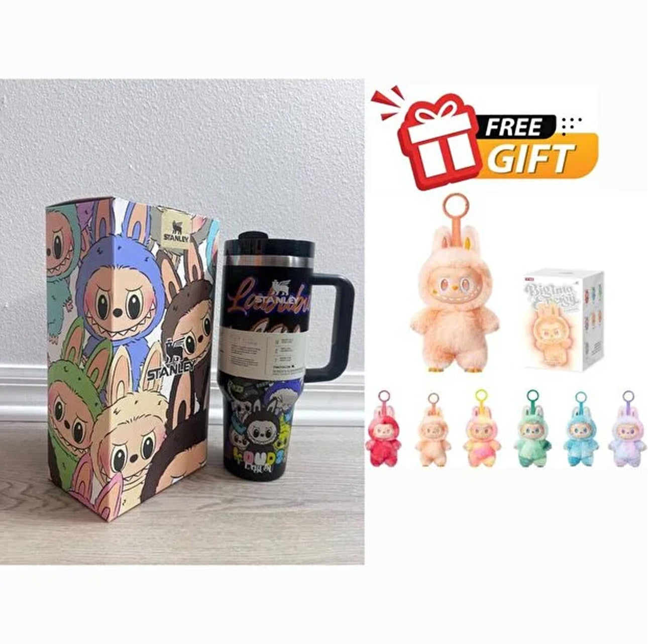 Stanley x Labubu Stainless Steel Vacuum Insulated Cup, 40oz Insulated Travel Black + Free Labubu Gift