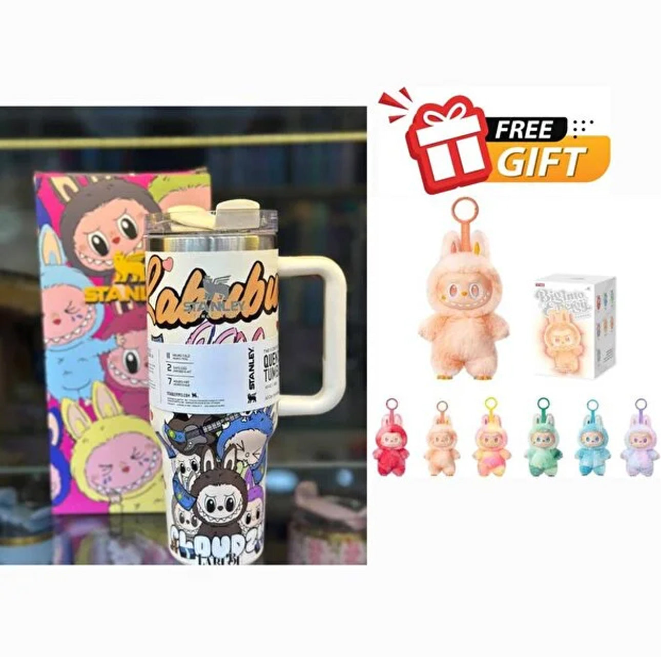 Stanley x Labubu Stainless Steel Vacuum Insulated Cup, 40oz Insulated Travel White + Free Labubu Gift