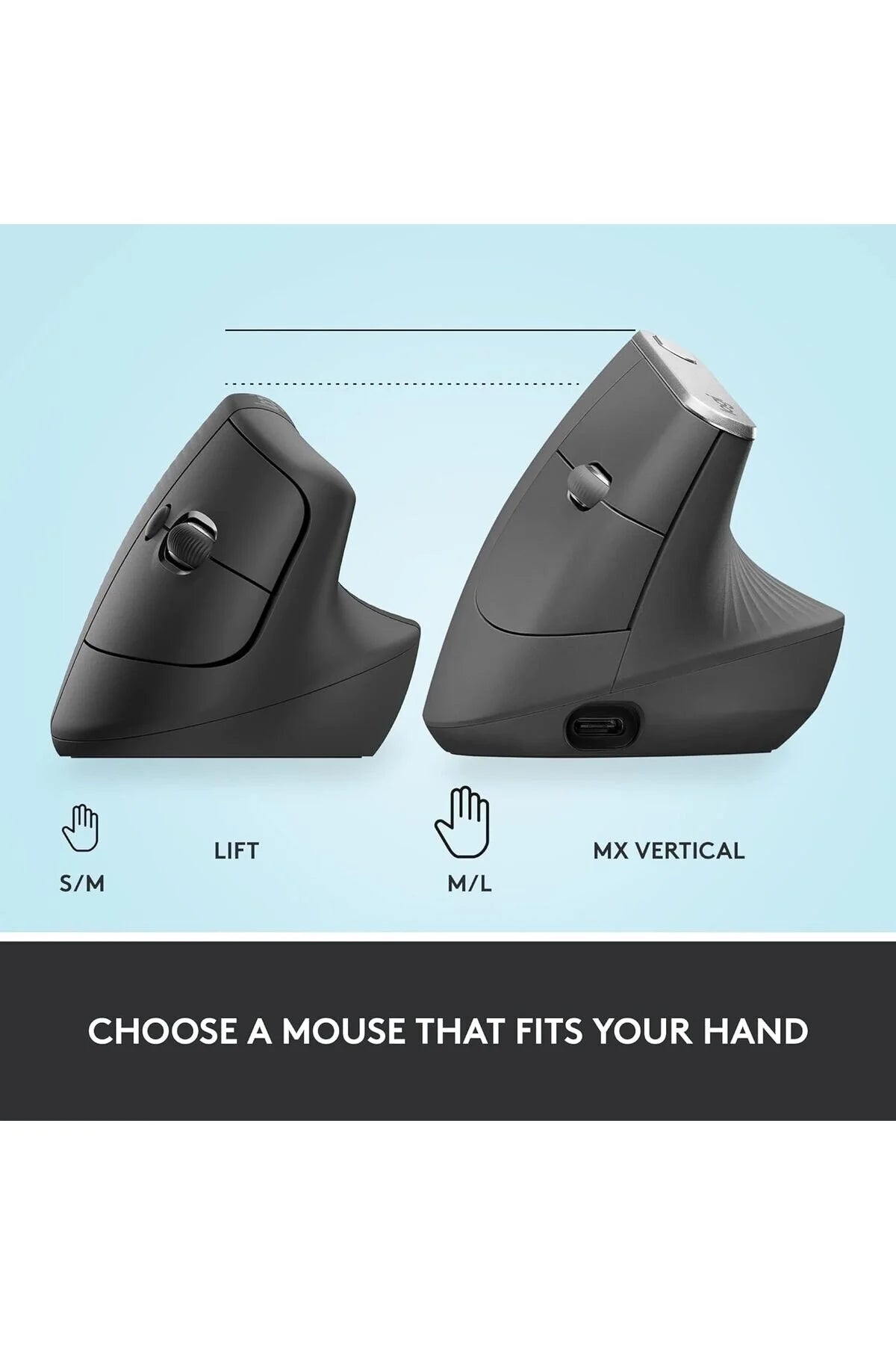 Lift Vertical Ergonomic Mouse, Wireless, Bluetooth or Logi Bolt USB receiver, Quiet clicks,