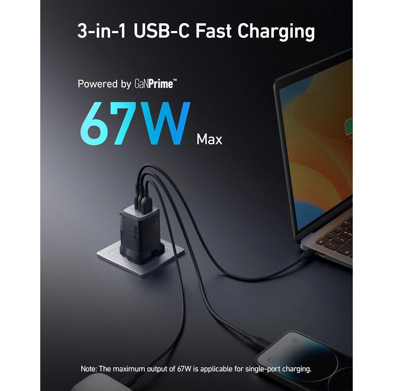 Anker Powerport 2C-1A Port Charger 67W 1.5m
