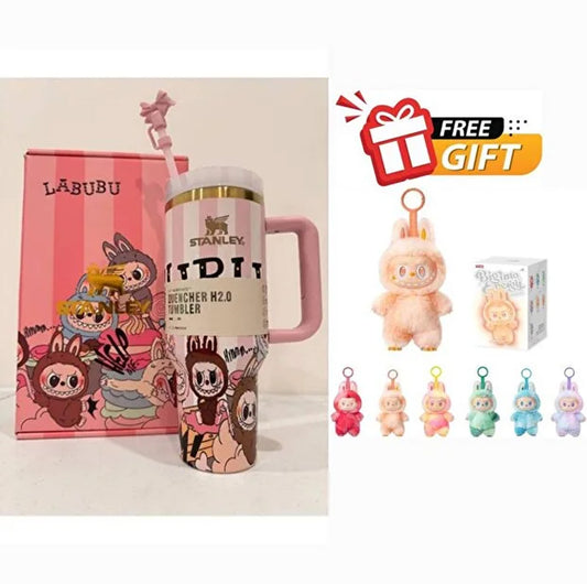 Stanley x Labubu Stainless Steel Vacuum Insulated Cup, 40oz Insulated Travel Pink + Free Labubu Gift