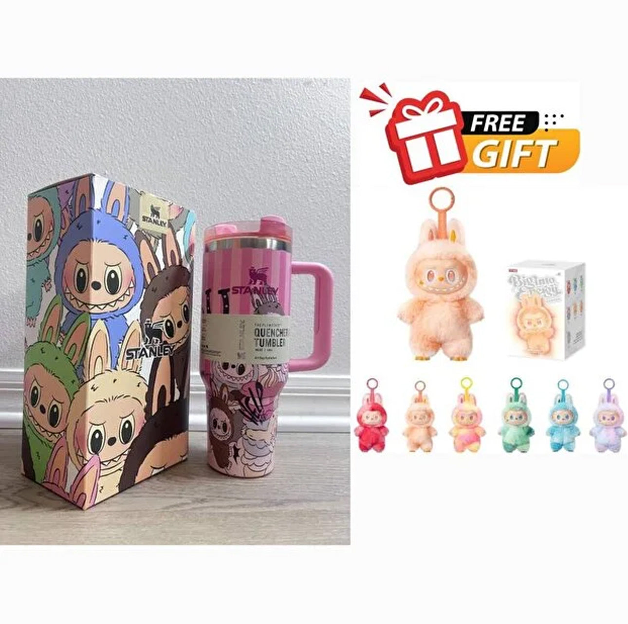 Stanley x Labubu Stainless Steel Vacuum Insulated Cup, 40oz Insulated Travel Pink + Free Labubu Gift