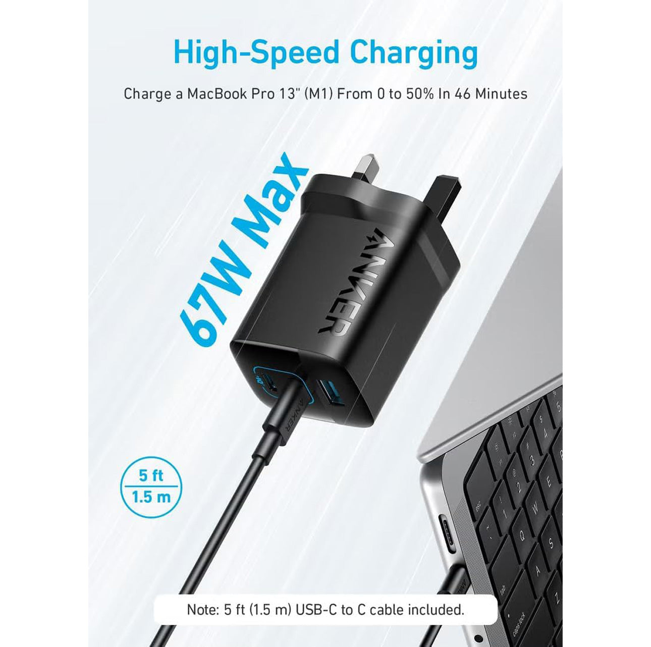 Anker Powerport 2C-1A Port Charger 67W 1.5m