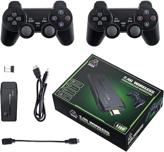Classic M8 Game Stick 4K Game Console with Two 2.4G Wireless Gamepads Dual Players HDMI Output Built in 3500 Classic Games Compatible with Android TV/PC/Laptop/Projector.