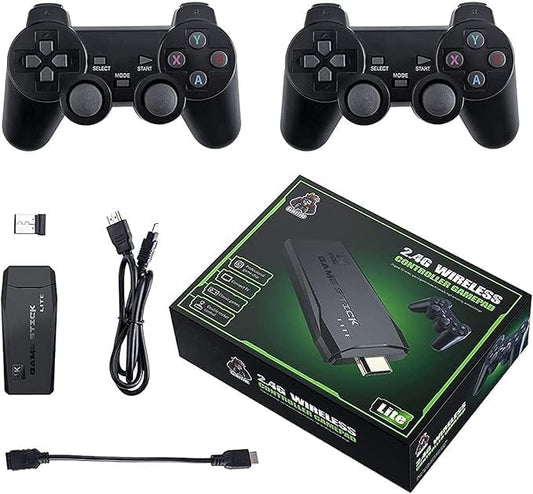 Classic M8 Game Stick 4K Game Console with Two 2.4G Wireless Gamepads Dual Players HDMI Output Built in 3500 Classic Games Compatible with Android TV/PC/Laptop/Projector.