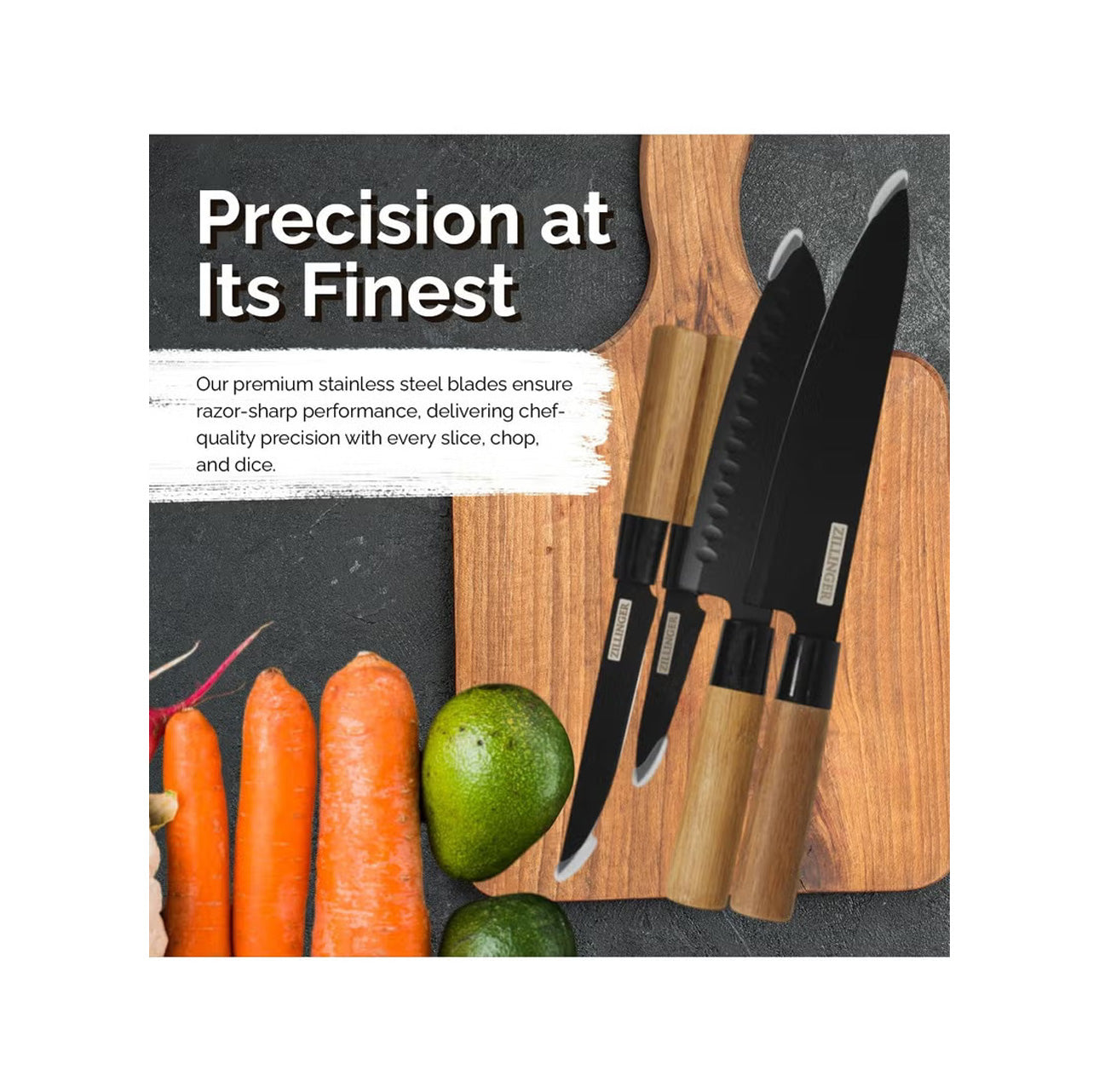 ZILLINGER Japanese Knife Set – 4-Piece High-Carbon Stainless Steel Chef Knives for Professional