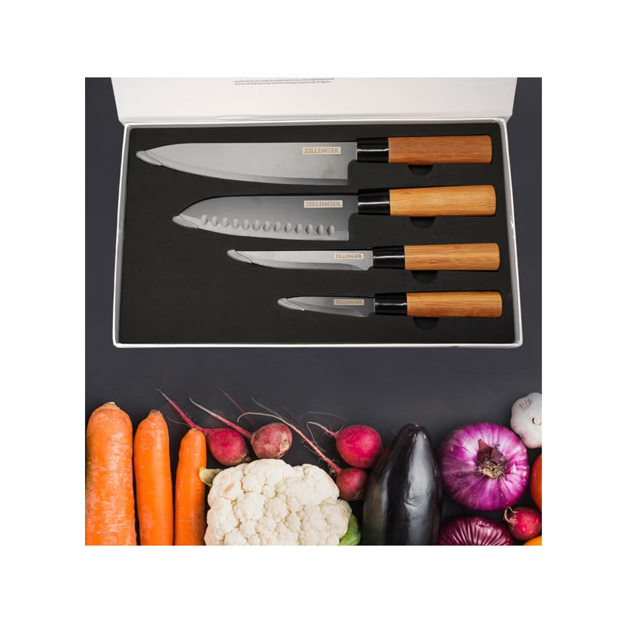 ZILLINGER Japanese Knife Set – 4-Piece High-Carbon Stainless Steel Chef Knives for Professional