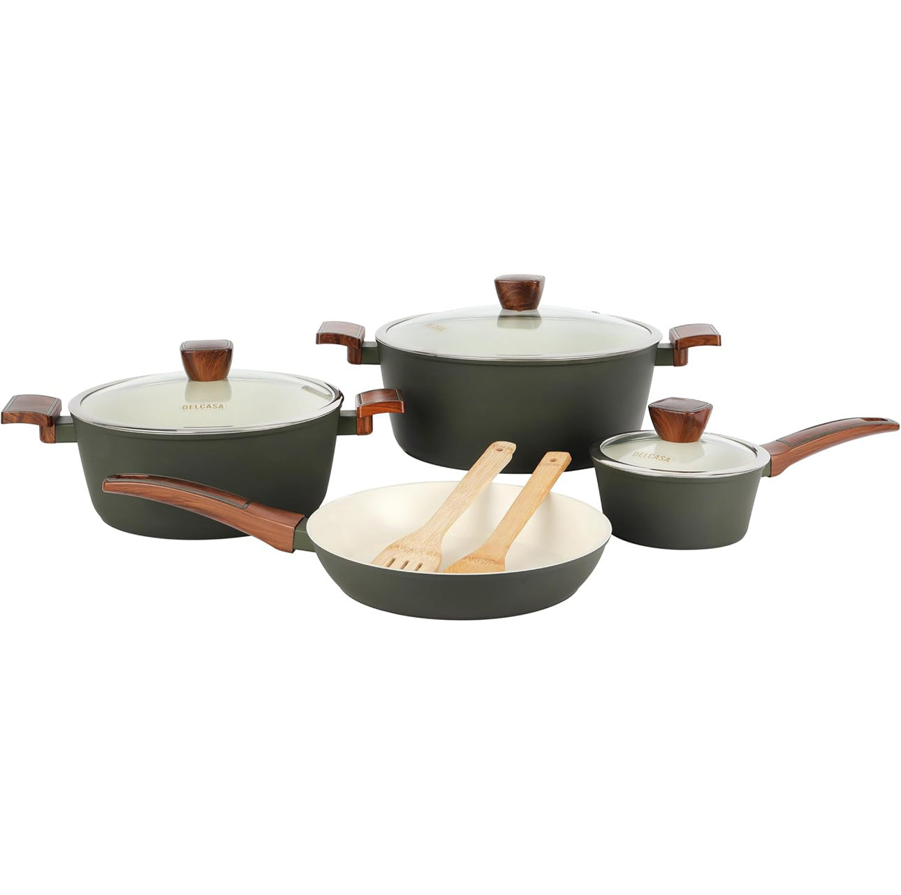 Delcasa 9 Piece Non-Stick Ceramic Coated Cookware Set DC3435 Diecast Aluminum Body with 5-Layer Coating, CD Bottom, Bakelite Handles and Glass Lid